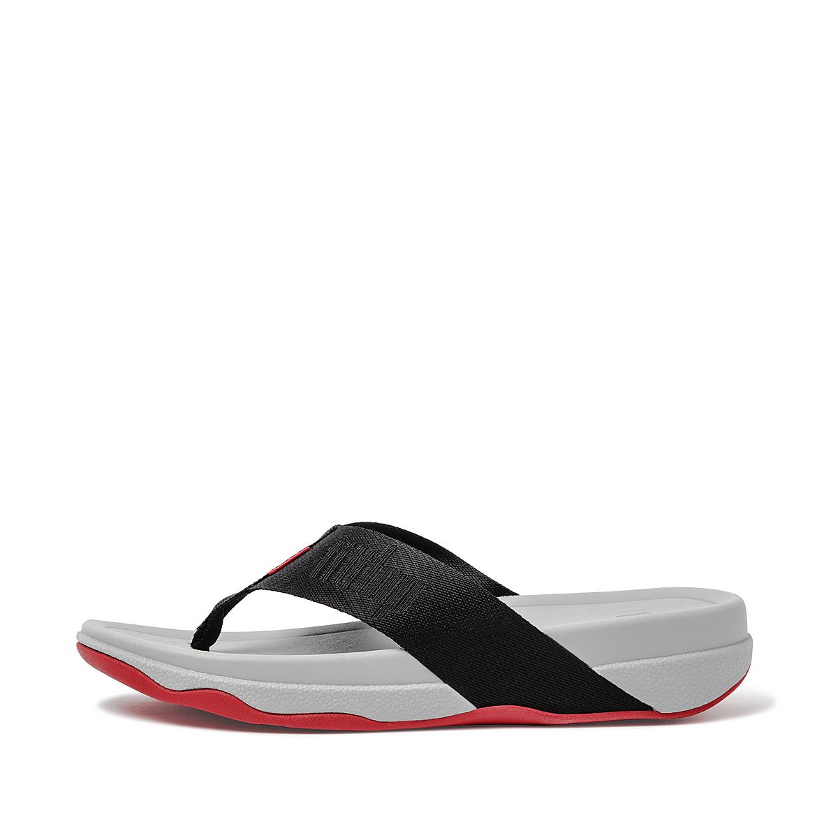 Fitflop Men's SURFER Woven-Logo Toe-Post Sandals - Black, DJ5964321